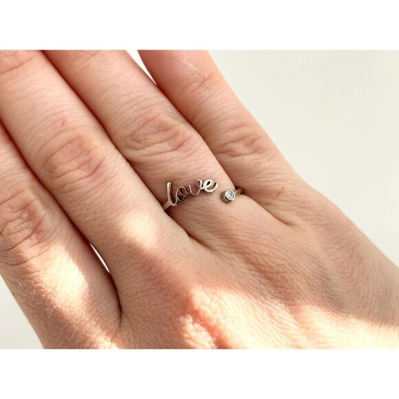 Sterling Silver Scripted "Love" Bypass Shank Vintage CZ Ring - sz 7.25 - Picture 10 of 10